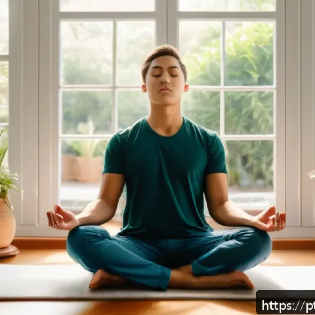내면의 지혜를 통한 목표 달성의 비법 - A serene and inspiring scene of a young adult meditating peacefully in a minimalist, sunlit room wit...