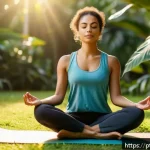 내면의 지혜와 자기 통제의 중요성 - A serene Brazilian woman practicing mindfulness meditation outdoors in a lush urban park during earl...