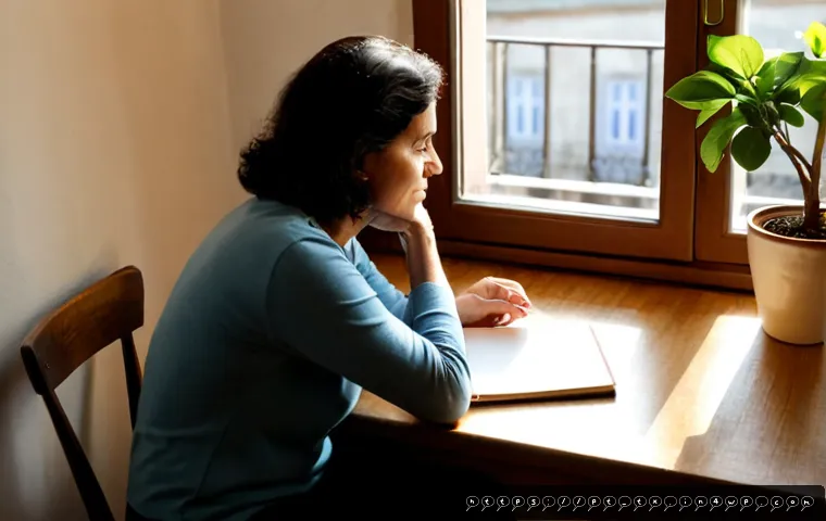Home 17 내면의 지혜와 삶의 질 향상 - Photorealistic lifestyle scene of a thoughtful Portuguese woman in her early 60s sitting by a sunlit...